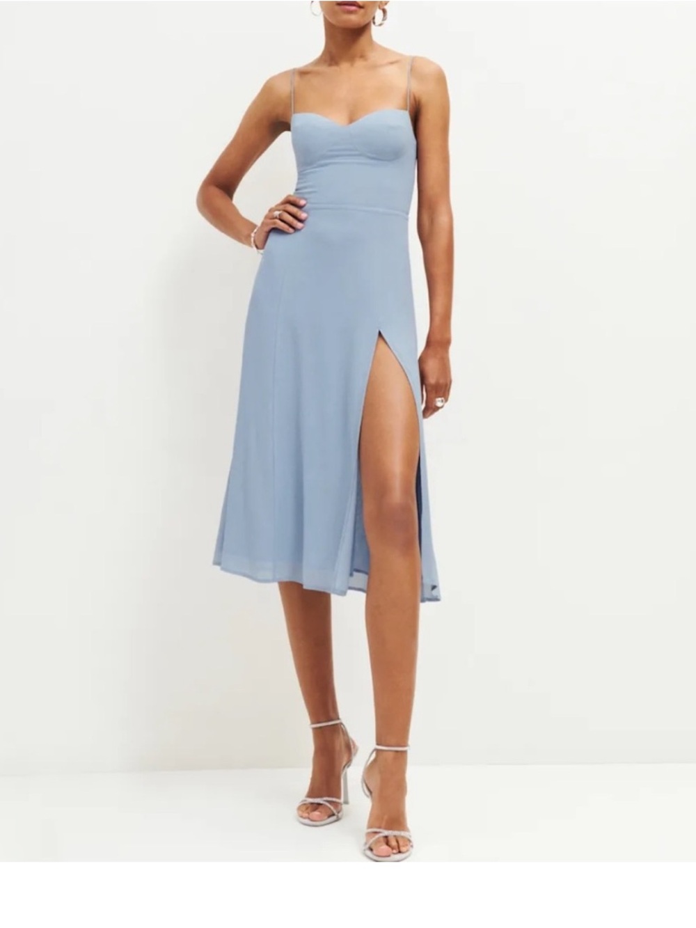 Reformation Juliette Baby Blue Midi Dress High Slit Women's 4